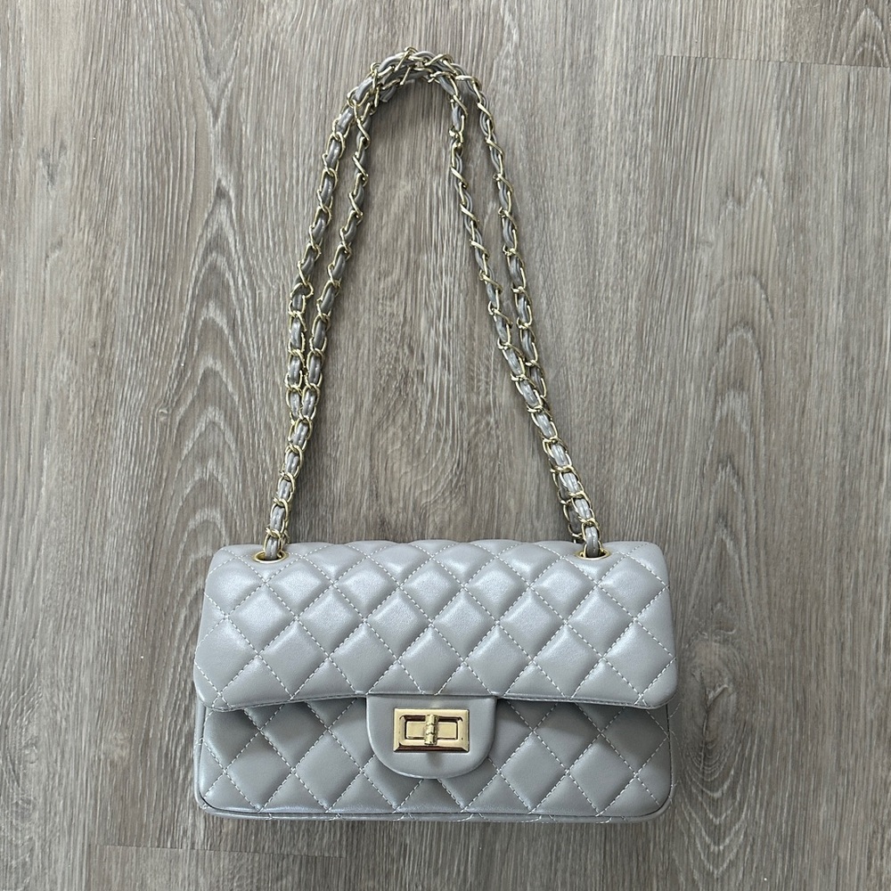 Gray Quilted Leather Bag